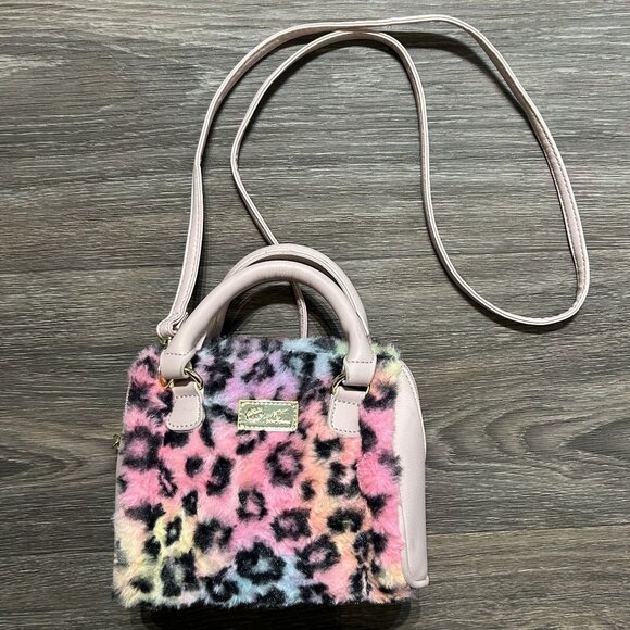 Luv Betsey by Betsey Johnson Handbags - Luv Betsey by Betsey Johnson Harley Mini Barrel Bag Pink Cheetah Print Faux Fur